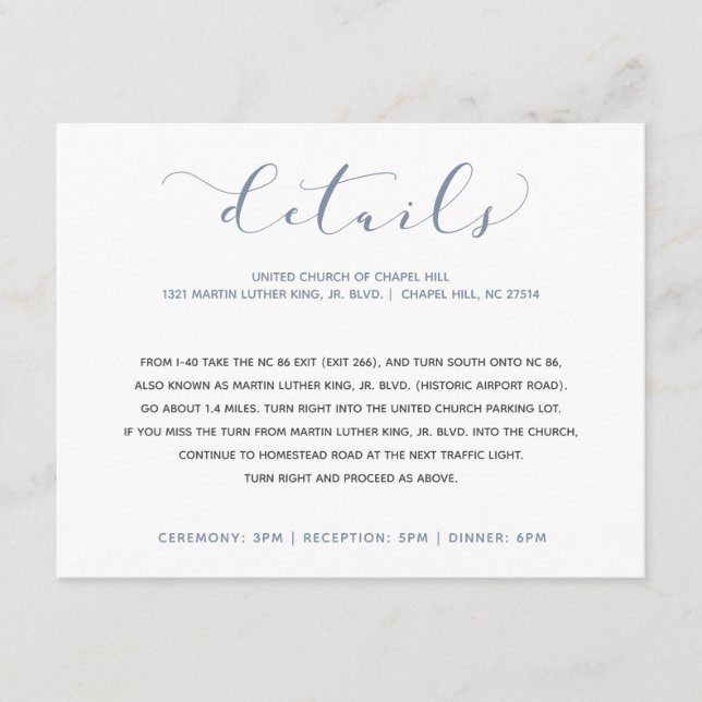 Wedding Details Info Swirly Calligraphy Typography Enclosure Card (Front)
