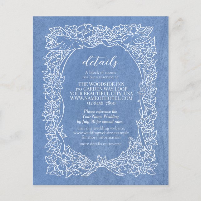 Wedding Details Light Blue Wildflower Bird Border  Flyer (Front)