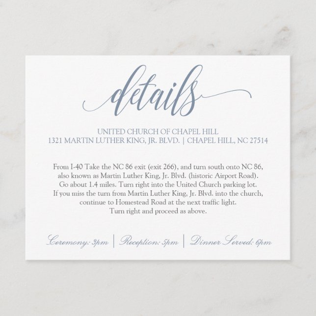 Wedding Details | Luxe Calligraphy (Dusty Blue) Enclosure Card (Front)