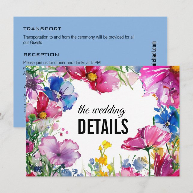 💍 Wedding Details Meadow Blooms Enclosure Card (Front/Back)