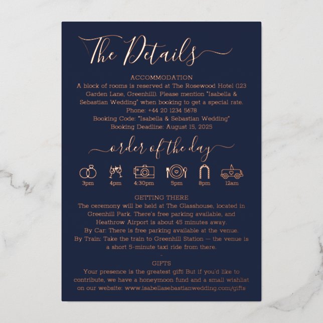 Wedding Details Midnight Blue Navy Real Foil (Front)