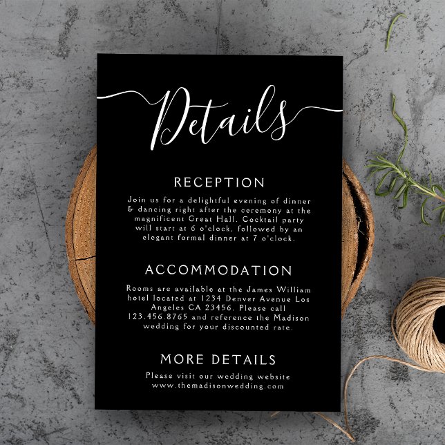 Wedding Details Minimal Black Enclosure Card (Creator Uploaded)