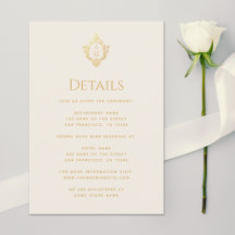 Wedding Details Monogram Crest Vintage Gold Ivory