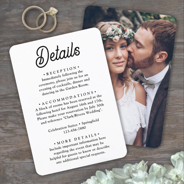Wedding Details • Photo and Elegant Retro Script Enclosure Card (Creator Uploaded)