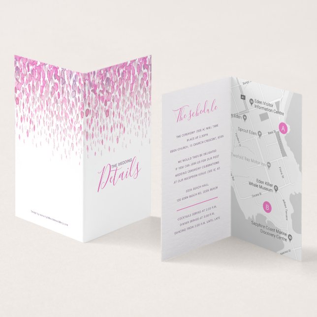 Wedding details pink purple grey schedule map (Inside and Outside)