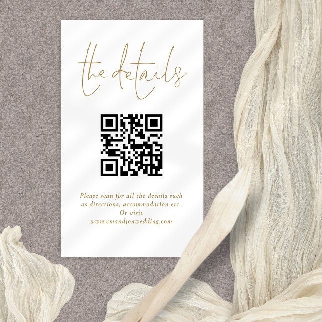 Wedding Details QR Code Gold Script Enclosure Card (Elegant small Details card with QR code)