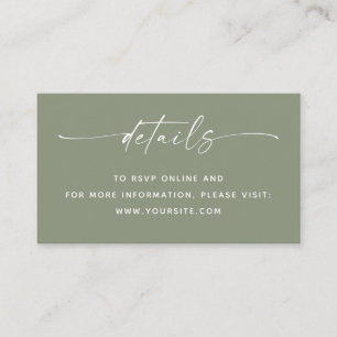 Wedding Details + QR Code Sage Green Minimalist Enclosure Card