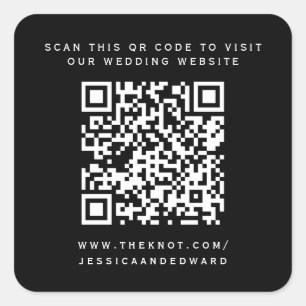 Wedding Details Qr Code Simple Black Minimal Chic Square Sticker