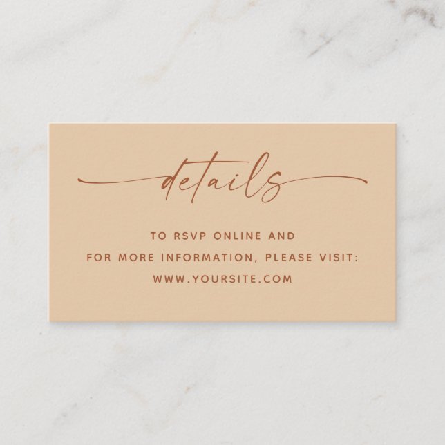 Wedding Details + QR Code | Warm Peach Sand Simple Enclosure Card (Front)