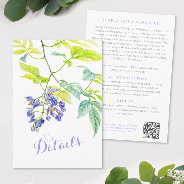 Wedding details QR wedding purple potato vine Enclosure Card (Creator Uploaded)