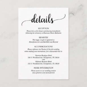 Wedding Details, Rustic Script  Enclosure Card