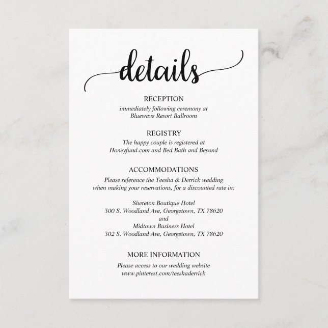Wedding Details, Rustic Script  Enclosure Card (Front)
