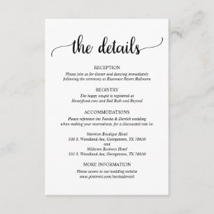 Wedding Details, Rustic Script  Enclosure Card