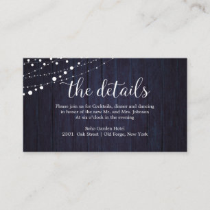 Wedding Details Rustic Wood Wedding Navy Blue Enclosure Card