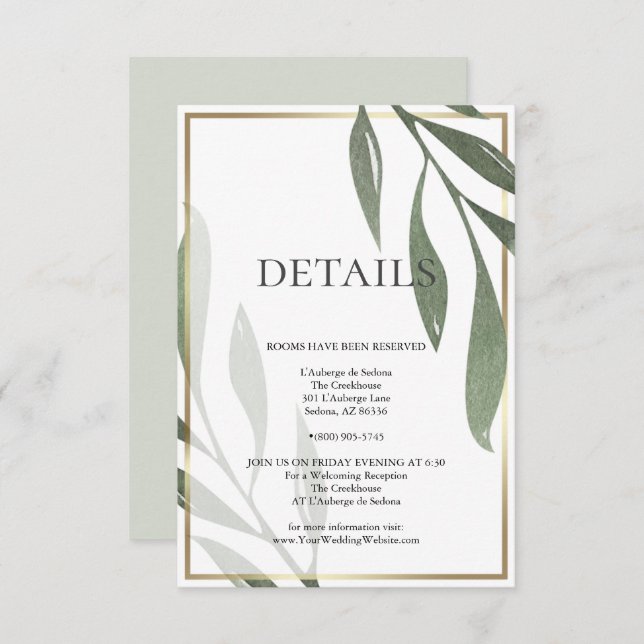 WEDDING DETAILS | Sage Green Olive Foliage Invitation (Front/Back)