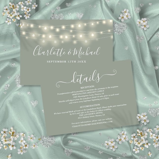 Wedding Details Spring Lights Script Sage Green Enclosure Card (Wedding Details Spring Lights Script Sage Green Enclosure Card)