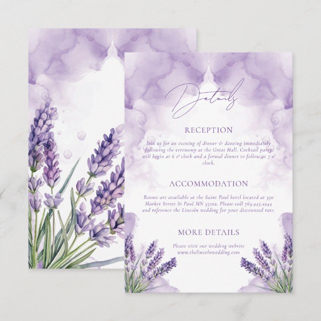 Wedding Details Watercolor Lavender Garden  Enclosure Card (Front/Back)