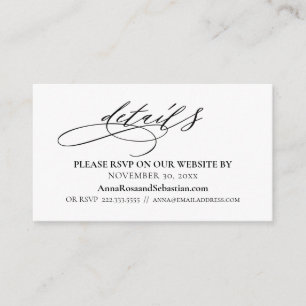 *~* Wedding Details Website RSVP Simple Enclosure Card