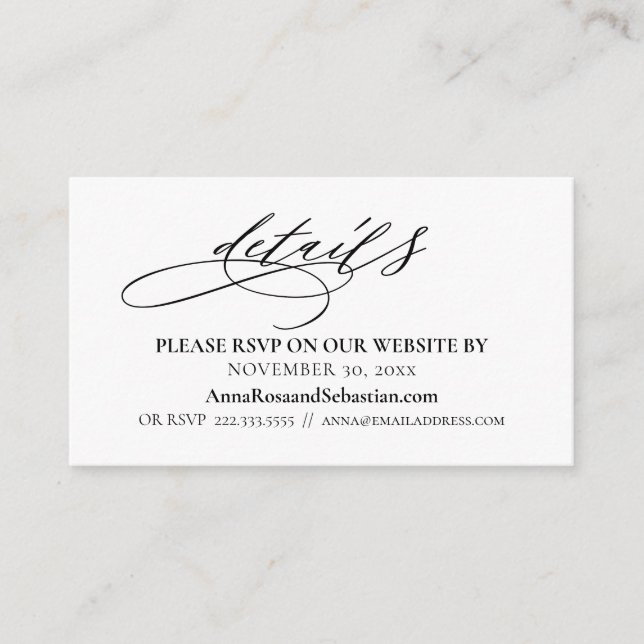 *~* Wedding Details Website RSVP Simple Enclosure Card (Front)