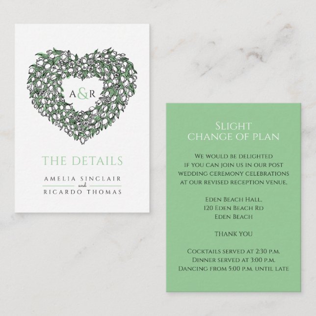 Wedding details white tulips bouquet monogram  enc enclosure card (Front/Back)