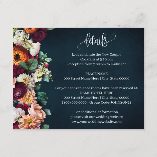 Wedding Details Wine Navy Burgundy Enclosure Card (Front)