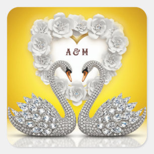 Wedding Diamond Crystal Swans Romantic Warm Scene Square Sticker
