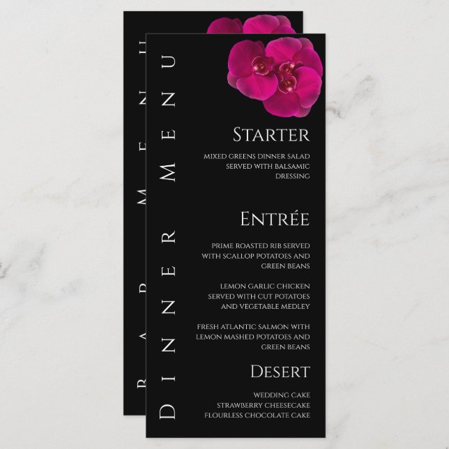 Wedding Dinner and Bar Menu-Fuchsia Orchids- Menu (Front/Back)