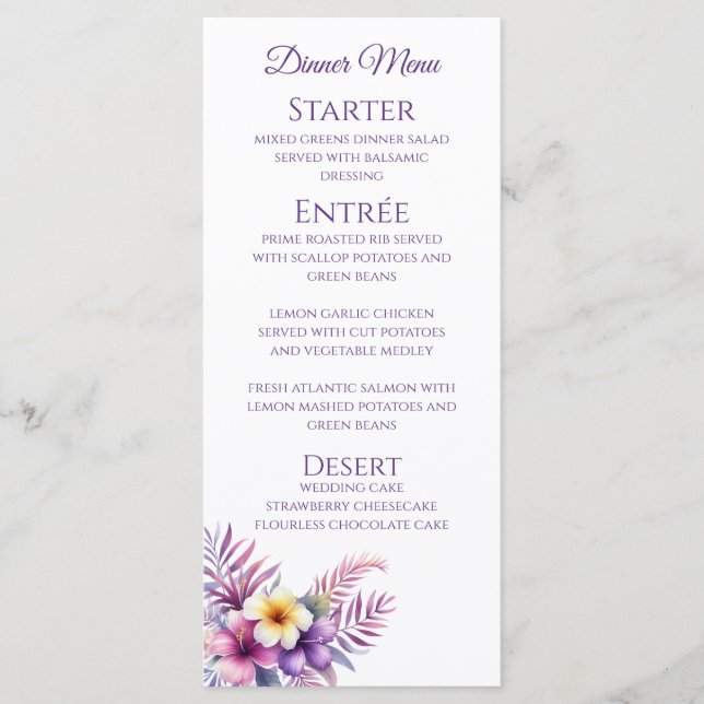 Wedding Dinner and Bar Menu-Island Romance Menu (Front)