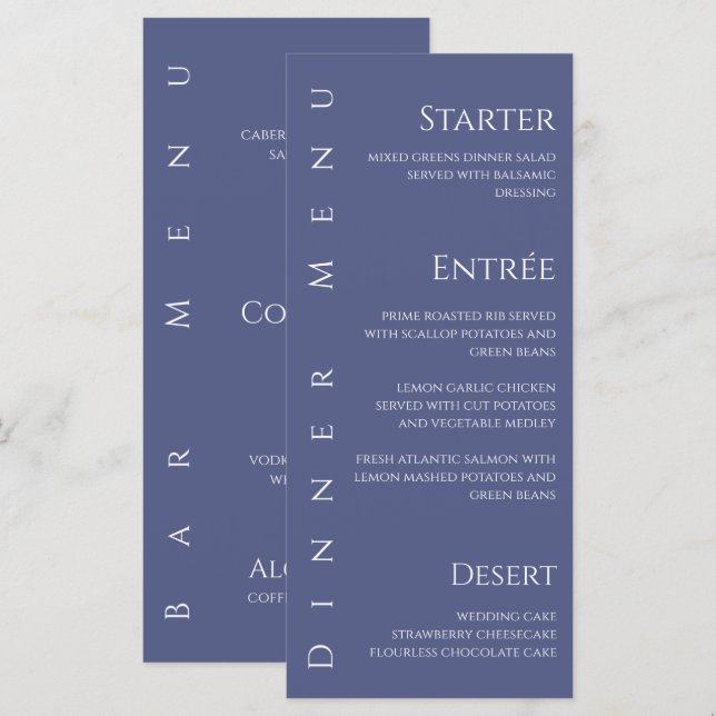 Wedding Dinner and Bar Menu-Marlin Blue and White Menu (Front/Back)