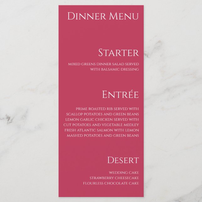 Wedding Dinner and Bar Menu-Viva Magenta- Menu (Front)