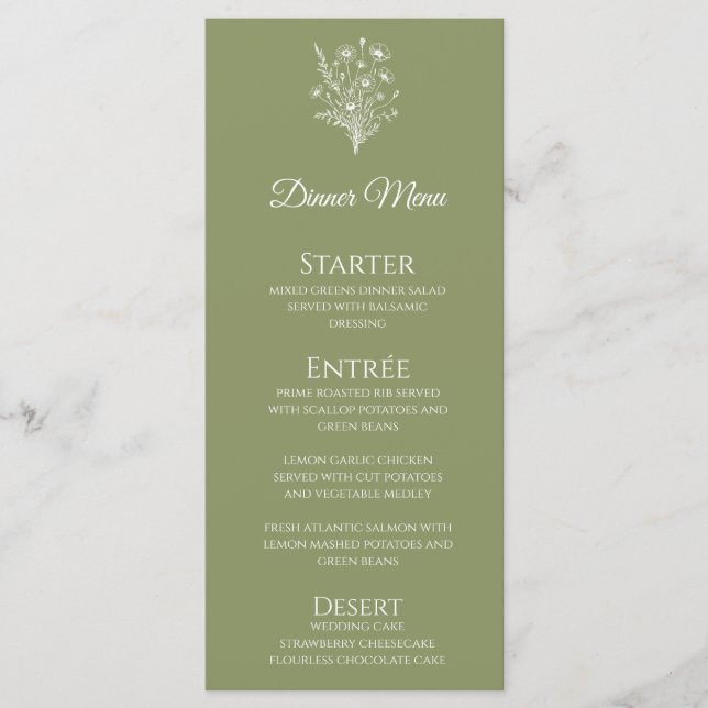 Wedding Dinner and Bar Menu-Wildflower Elegance Menu (Front)