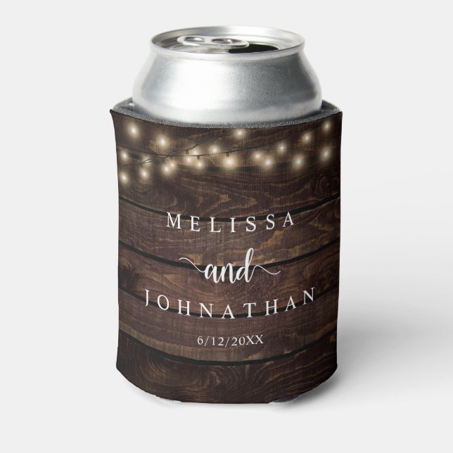 Wedding Dinner and Party, Rustic String Lights Can Can Cooler (Can Back)