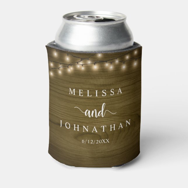 Wedding Dinner and Party, Rustic String Lights Can Can Cooler (Can Back)