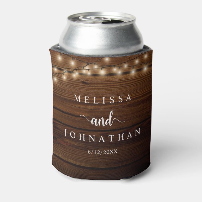 Wedding Dinner and Party, Rustic String Lights Can Can Cooler (Can Back)