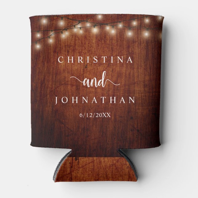 Wedding Dinner and Party, Rustic String Lights Can Cooler (Front)