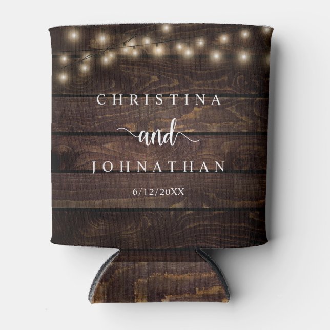 Wedding Dinner and Party, Rustic String Lights Can Cooler (Front)