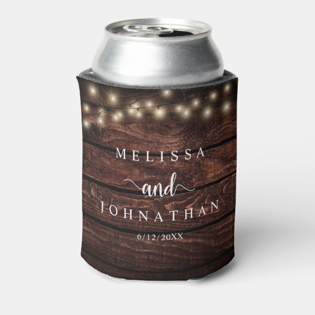 Wedding Dinner and Party, Rustic String Lights Can Cooler (Can Back)