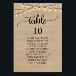 Wedding Dinner, Brown Wood Guests Seating Chart Table Number<br><div class="desc">Wedding Dinner Guest Seating Table Chart Card,  Modern Rustic Script,  Cottage String lights Brown Kraft.
Customise the text and / or remove and fill in with your wedding party themed.</div>