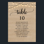 Wedding Dinner, Brown Wood Guests Seating Chart Table Number<br><div class="desc">Wedding Dinner Guest Seating Table Chart Card,  Modern Rustic Script,  Cottage String lights Brown Kraft.
Customise the text and / or remove and fill in with your wedding party themed.</div>