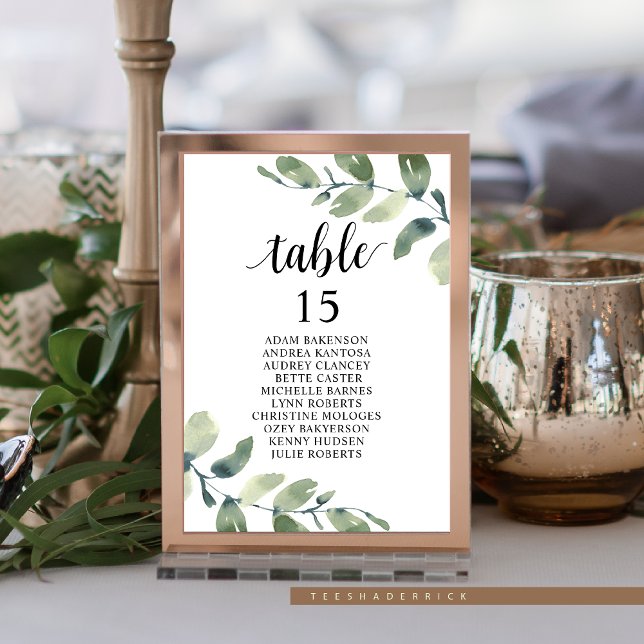 Wedding Dinner, Eucalyptus Guests Seating Chart  T Table Number (Elopement Wedding Dinner,  Guest Seating Chart Card, Table no, in Eucalyptus Greenery Themed)