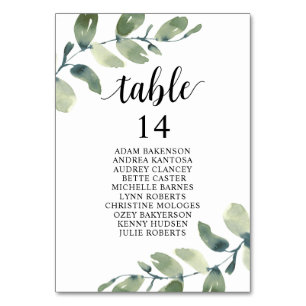 Wedding Dinner, Eucalyptus Guests Seating Chart  Table Number