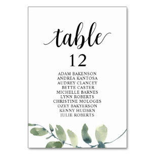 Wedding Dinner, Eucalyptus Guests Seating Chart Table Number