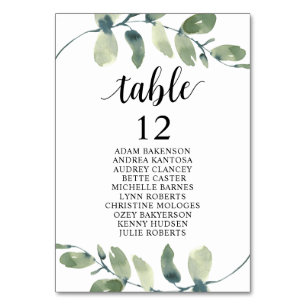 Wedding Dinner, Eucalyptus Guests Seating Chart Table Number