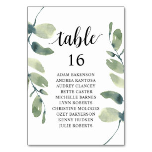 Wedding Dinner, Eucalyptus Guests Seating Chart  Table Number