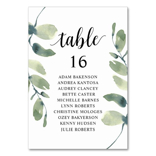 Wedding Dinner, Eucalyptus Guests Seating Chart  Table Number (Front)