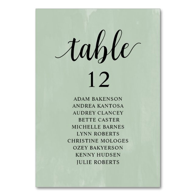 Wedding Dinner, Greenery Seating Chart Table Number (Front)