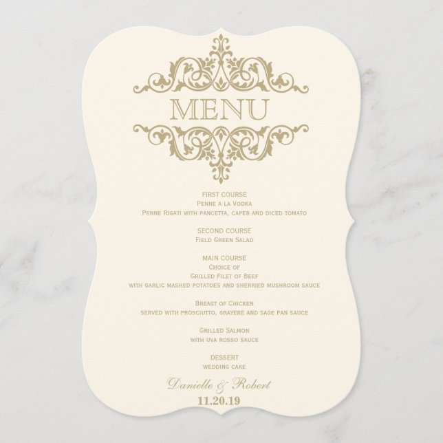 Wedding Dinner Menu Card Calligraphy Flourish (Front)