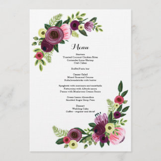 Wedding Dinner Menu Card Floral Burgundy Blush