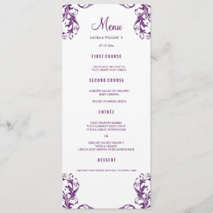 Wedding Dinner Menu Cards Eggplant Damask Style