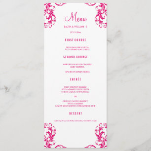 Wedding Dinner Menu Cards Fuchsia Damask
